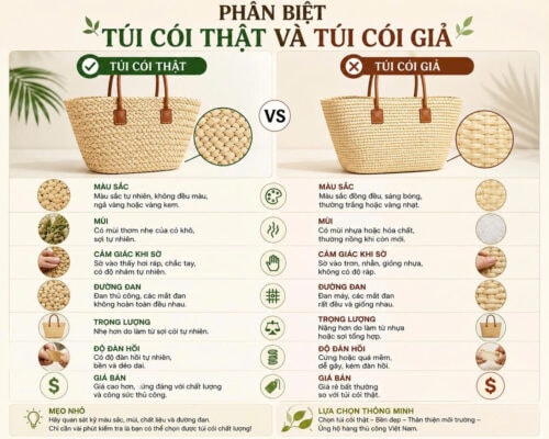 Phân biệt túi cói tự nhiên và túi cói giả