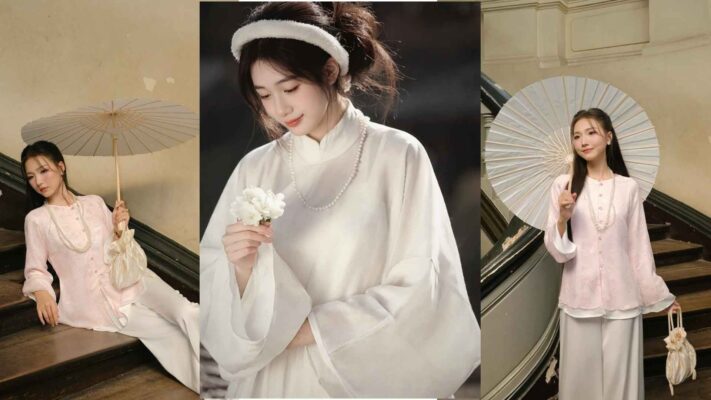 Chuỗi ngọc trai cổ điển phối với áo dài