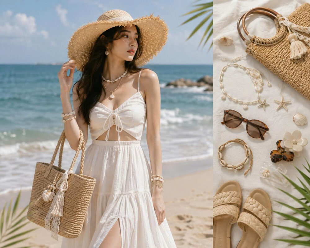 Outfit đi biển kết hợp phụ kiện đẹp.