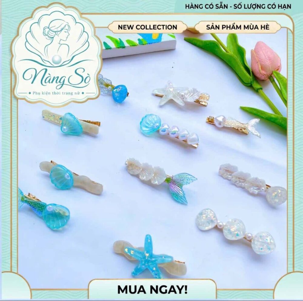 Kẹp tóc xanh họa tiết